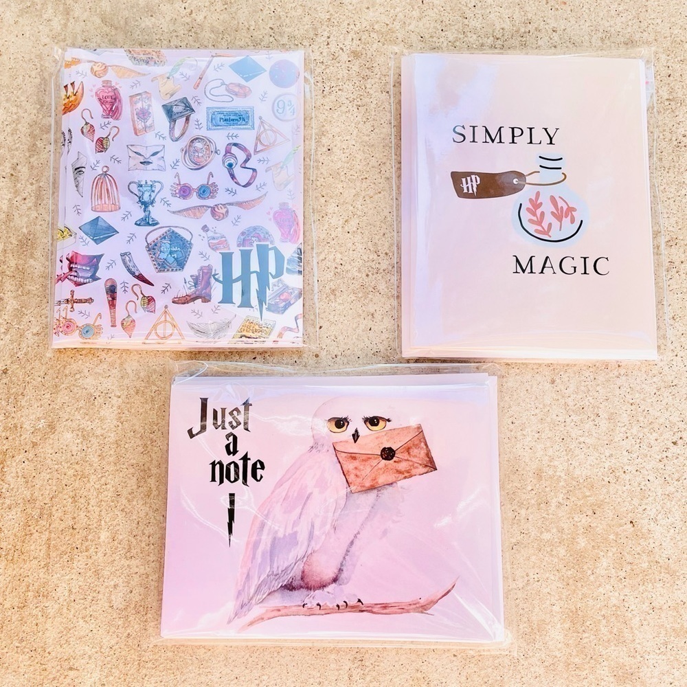 Harry Potter Cards Envelopes Stationary Printed Wand Magic Hedwig 3 Pack NWT